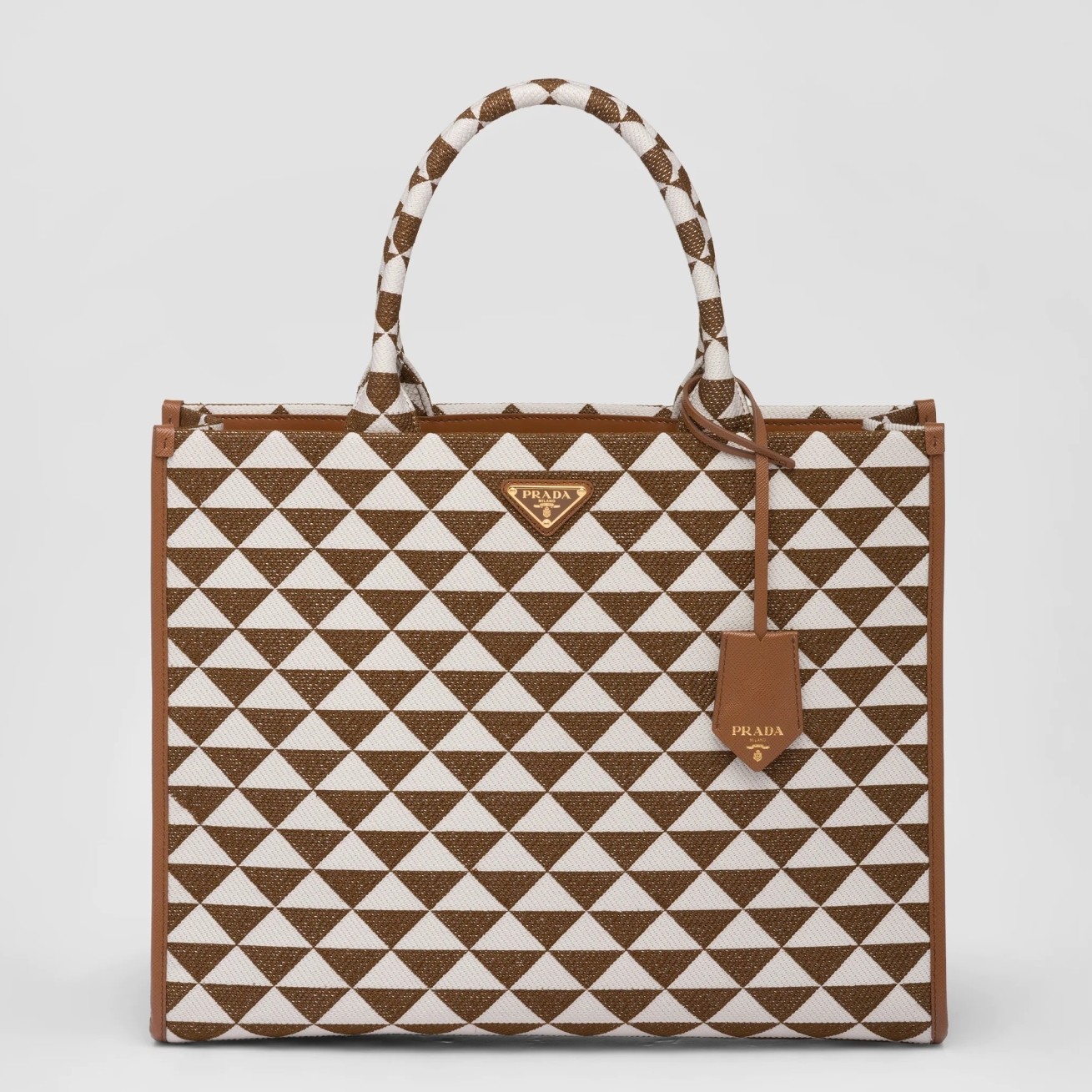 Pra*a symbole large bag in white/brown jjacquard fabric