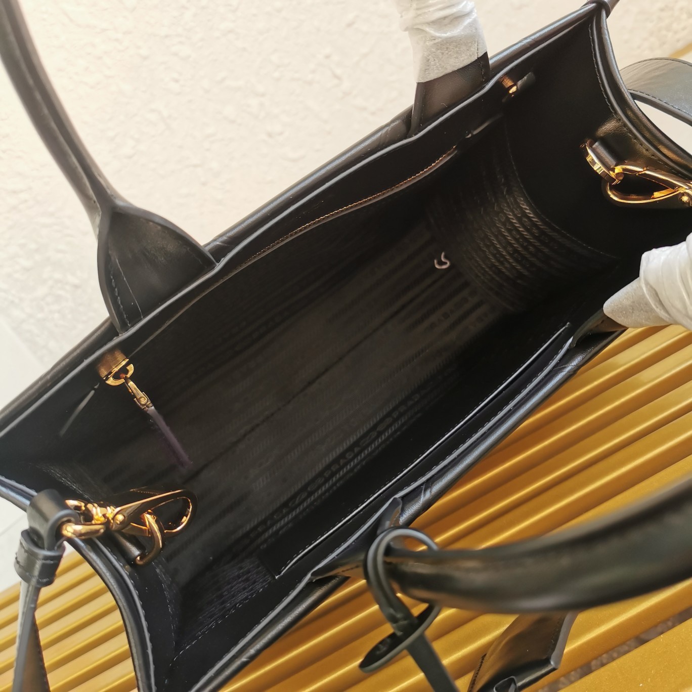 Replica Prada Symbole Small Bag with Topstitching in Black Leather