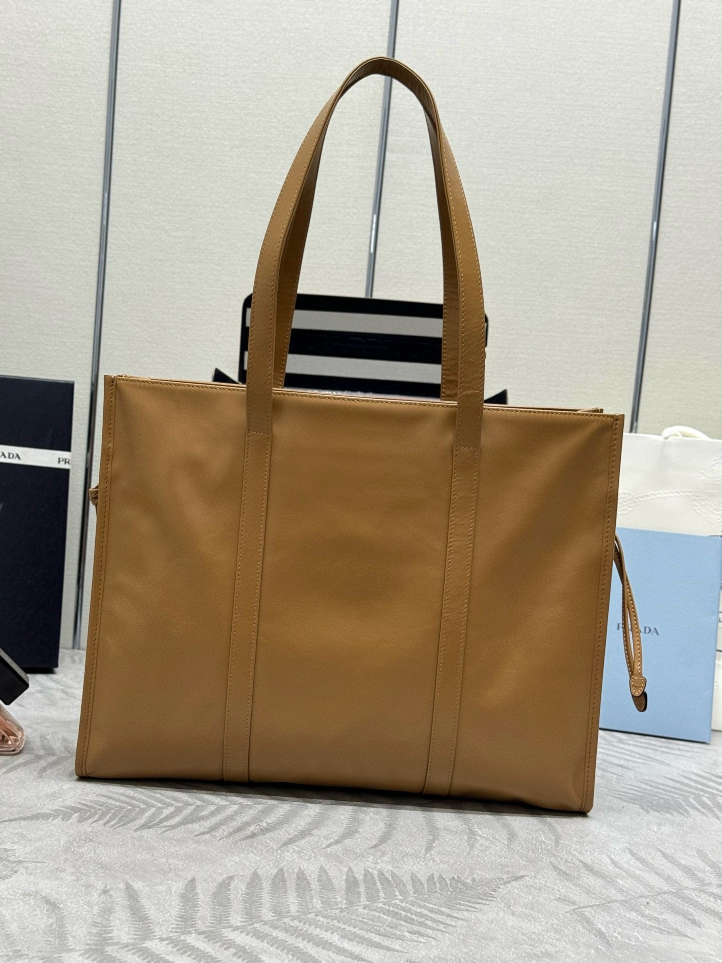 Pra*a large tote bag in brown lambskin