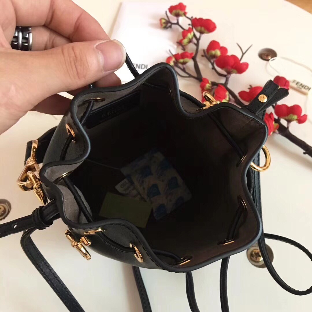 F**di mon tresor mini bucket bag in black calfskin