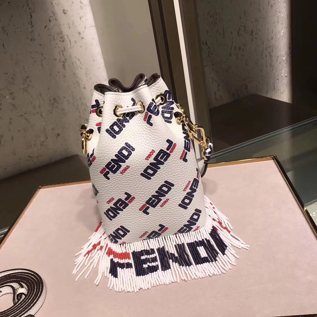 F**di logo-printed fringed mon tresor mini bucket bag