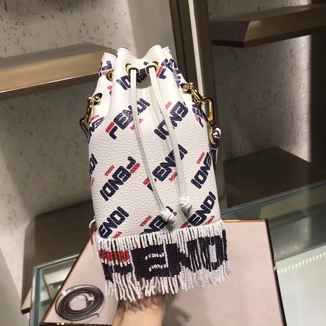 F**di logo-printed fringed mon tresor mini bucket bag