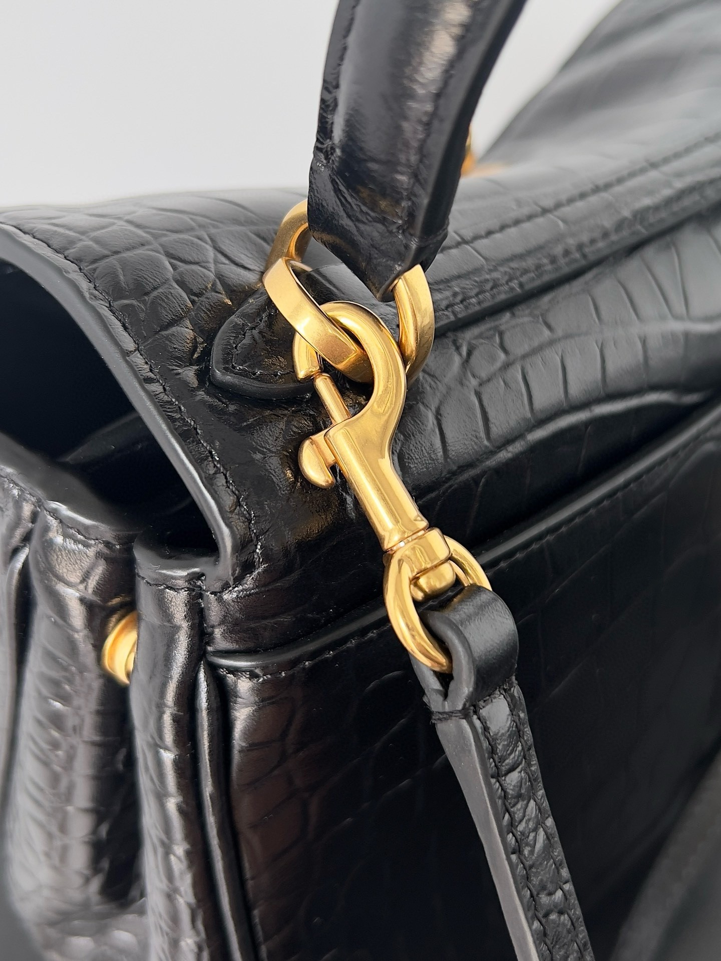 Ba*len*cia*ga rodeo mini bag in black crocodile embossed calfskin