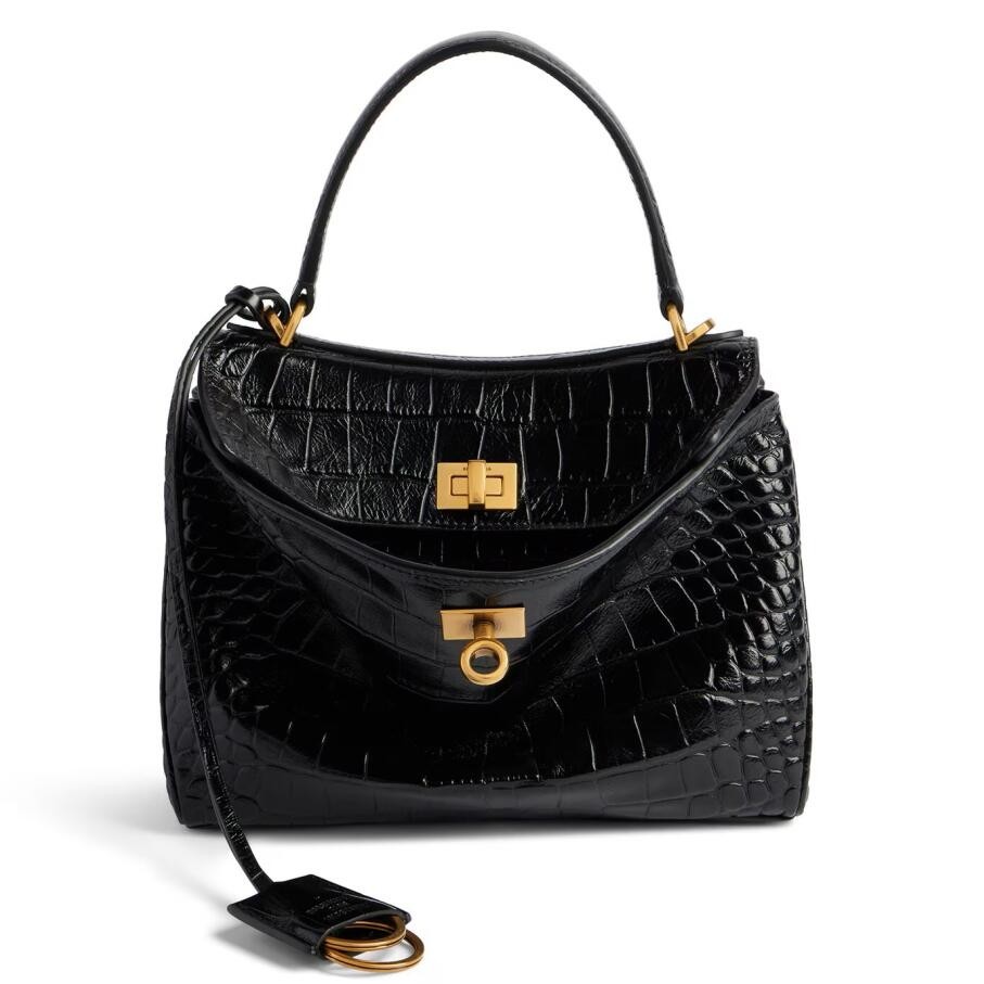 Ba*len*cia*ga rodeo mini bag in black crocodile embossed calfskin