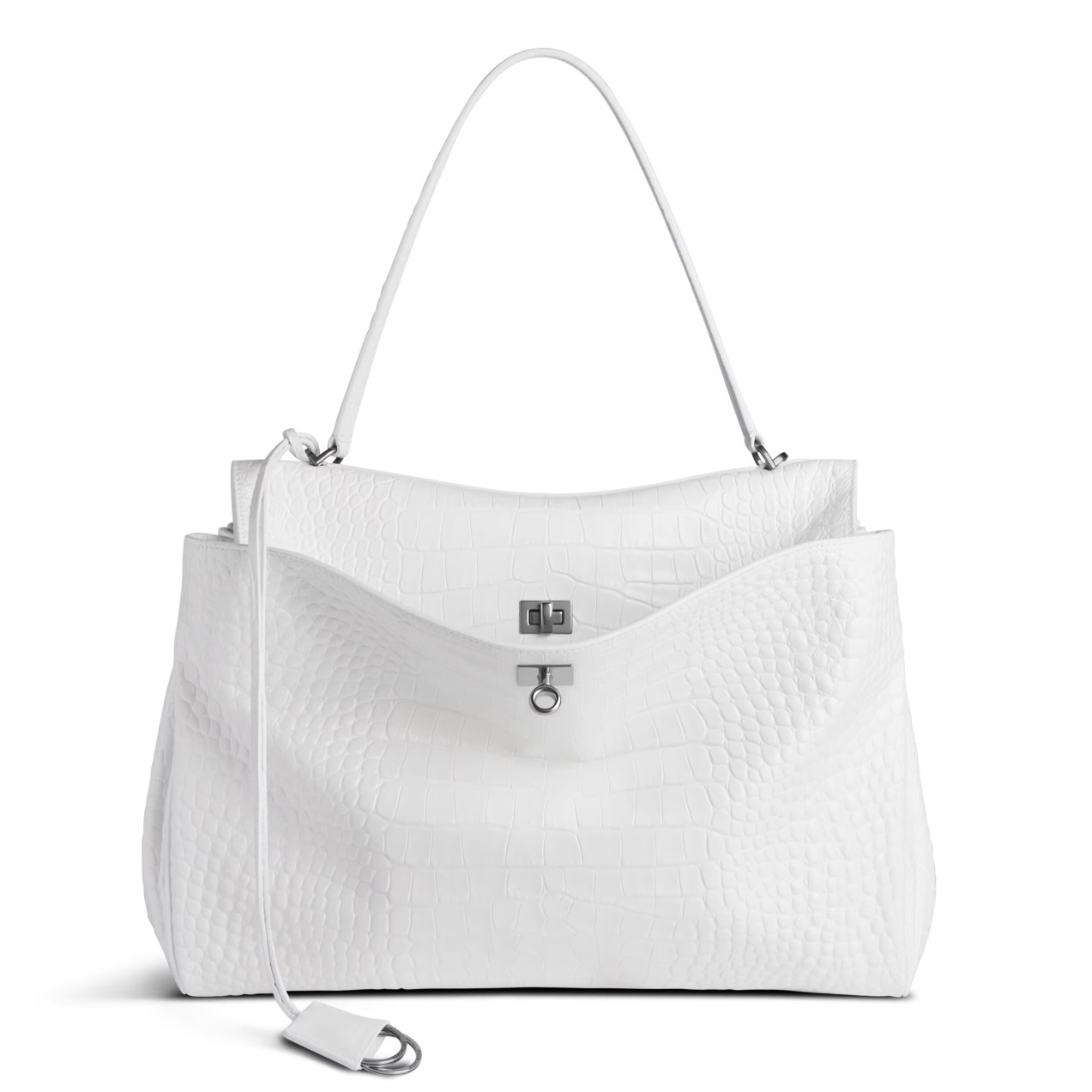 Ba*len*cia*ga rodeo large bag in white crocodile embossed calfskin