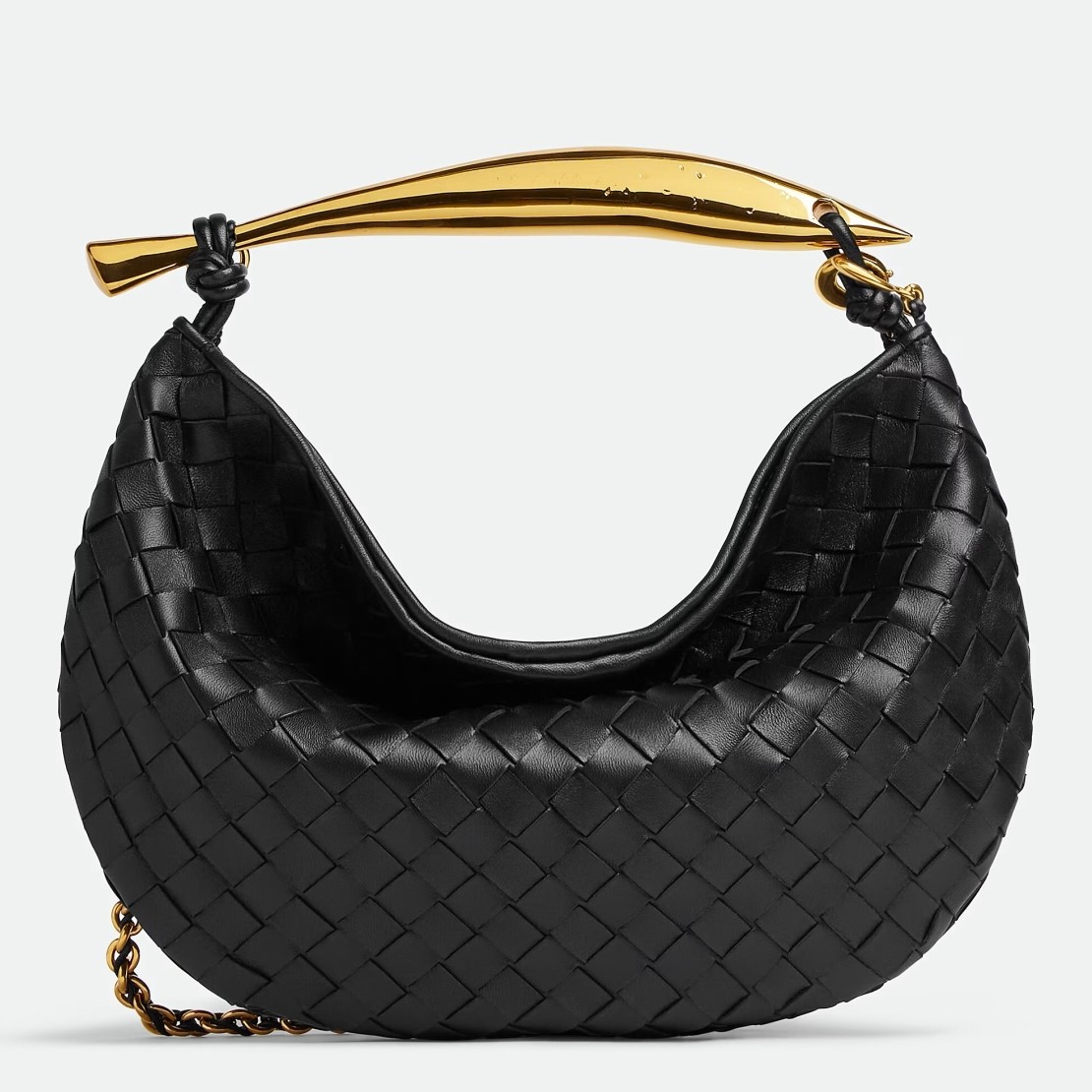 bo*te*ga Ve*ne*ta sardine small bag with chain in black lambskin