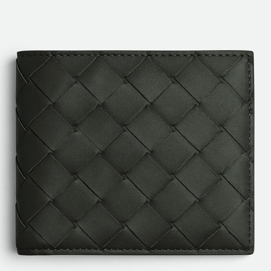 bo*te*ga Ve*ne*ta bi-fold wallet in dark green intrecciato leather