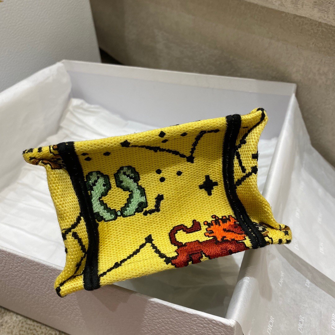 Replica Dior Mini Book Tote Phone Bag In Yellow Pixel Zodiac Embroidery