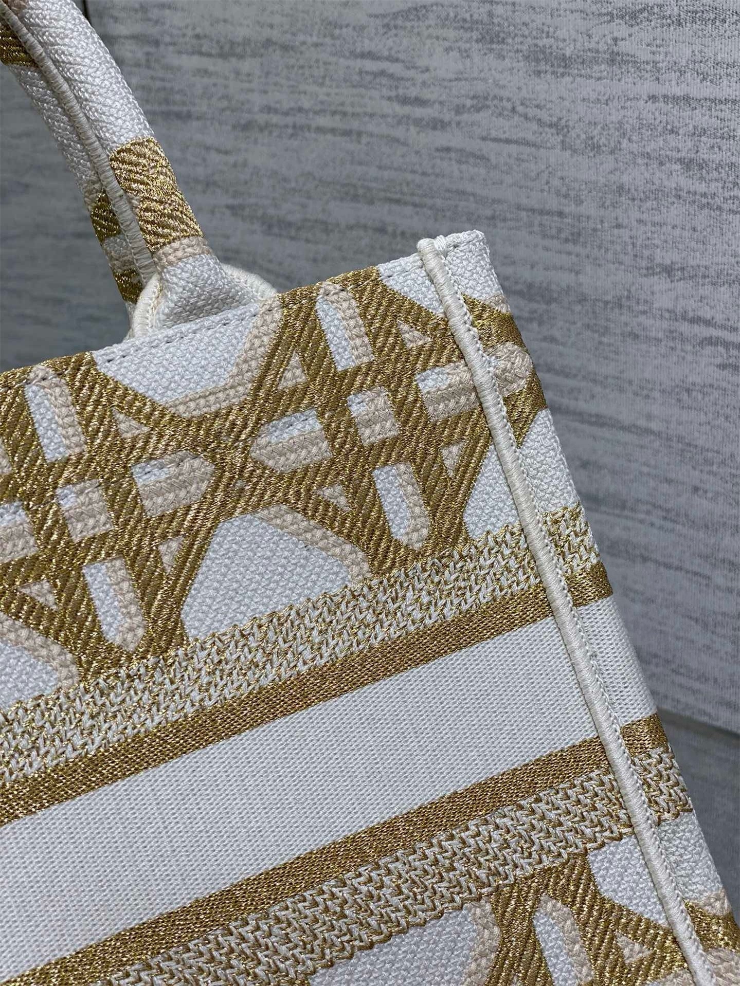 D*or small book tote bag in white and gold macrocannage embroidery