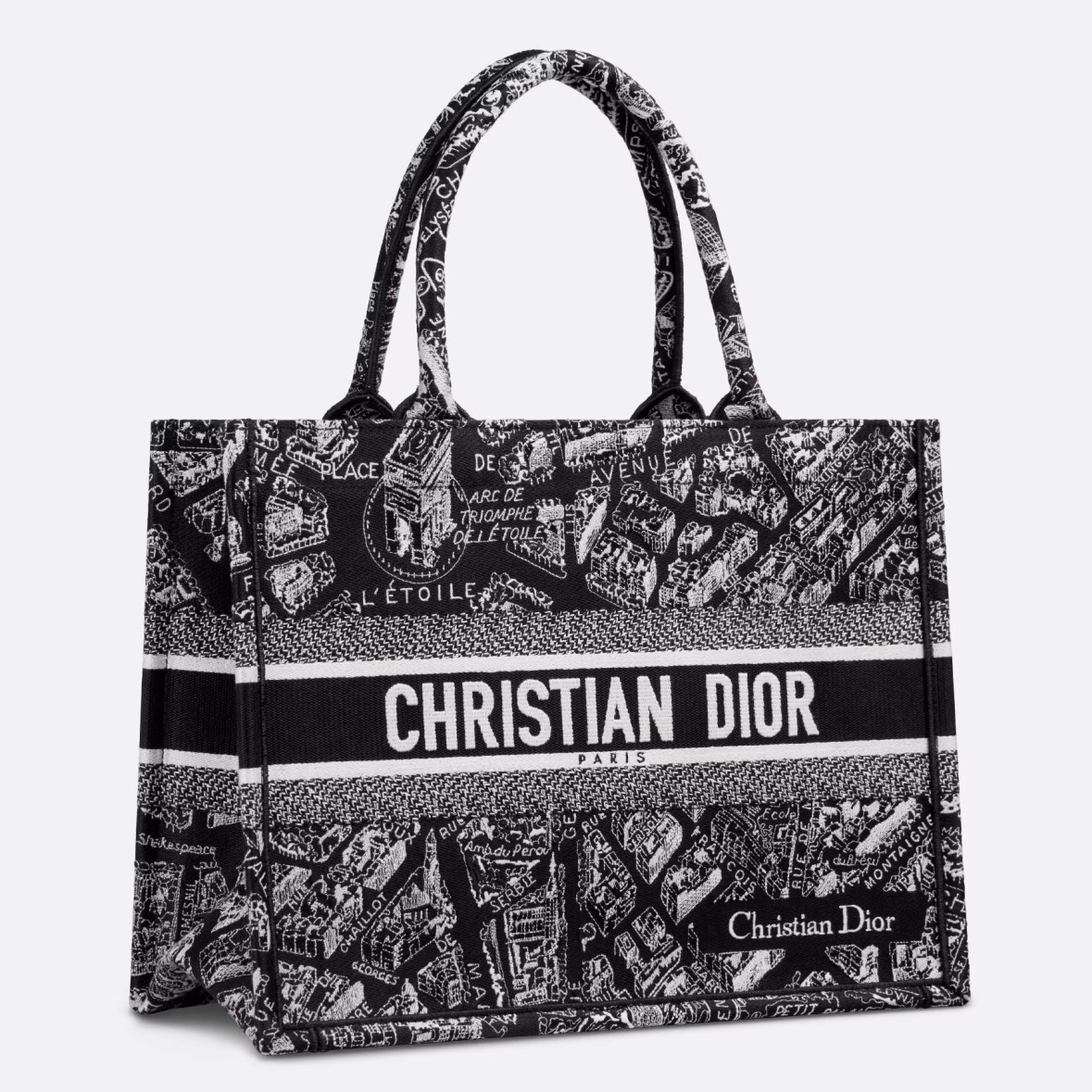 Replica Dior Medium Book Tote Bag In Black Plan de Paris Embroidery