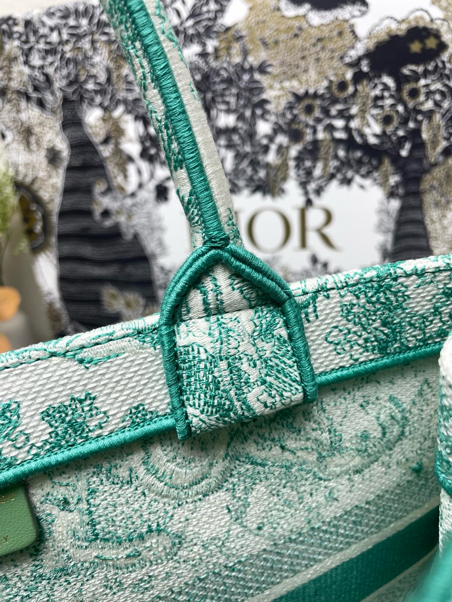 D*or medium D*oriviera book tote in aquamarina toile de jouy embroidery