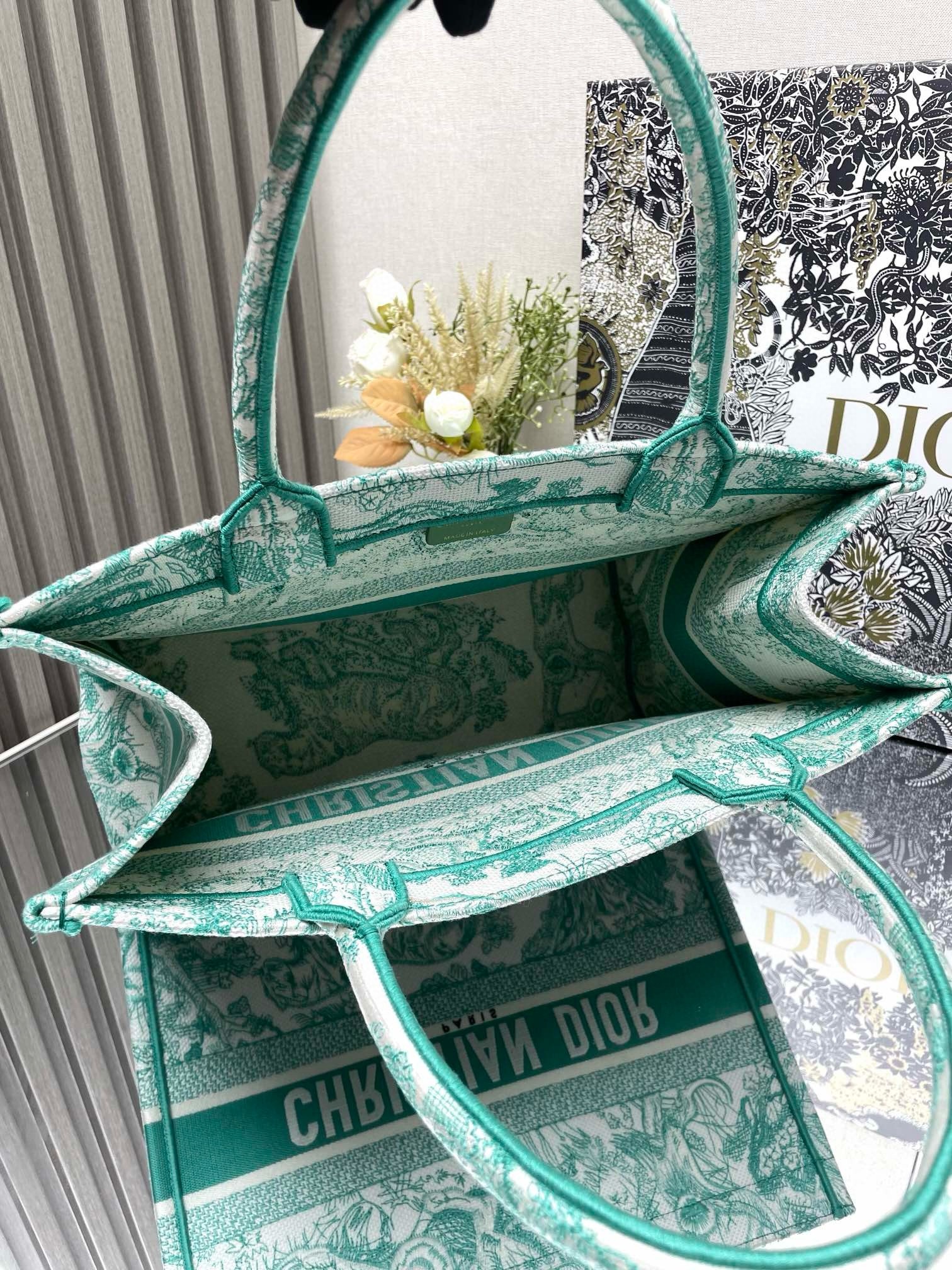 D*or medium D*oriviera book tote in aquamarina toile de jouy embroidery