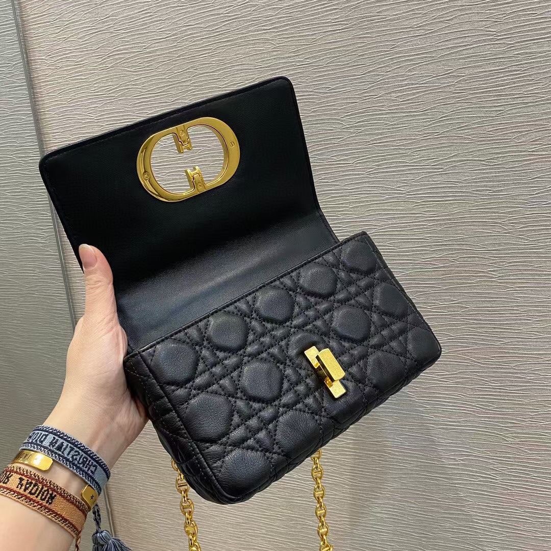 D*or small caro bag in black cannage calfskin