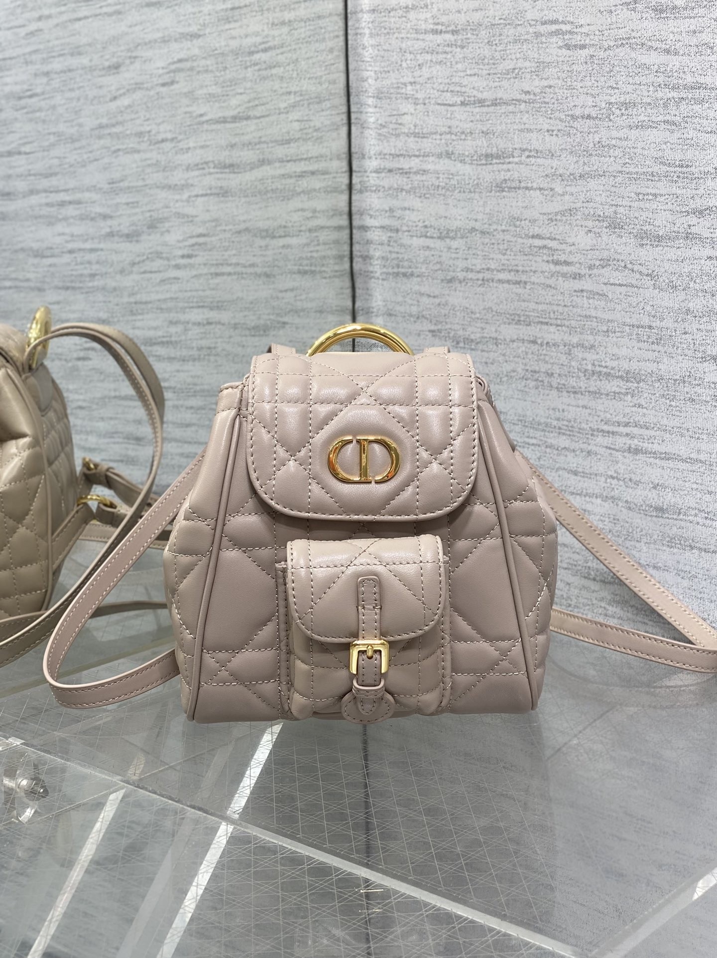 D*or caro small backpack in beige macrocannage lambskin