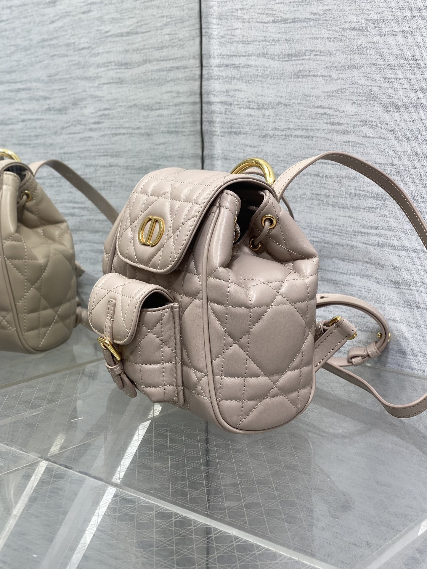 D*or caro small backpack in beige macrocannage lambskin