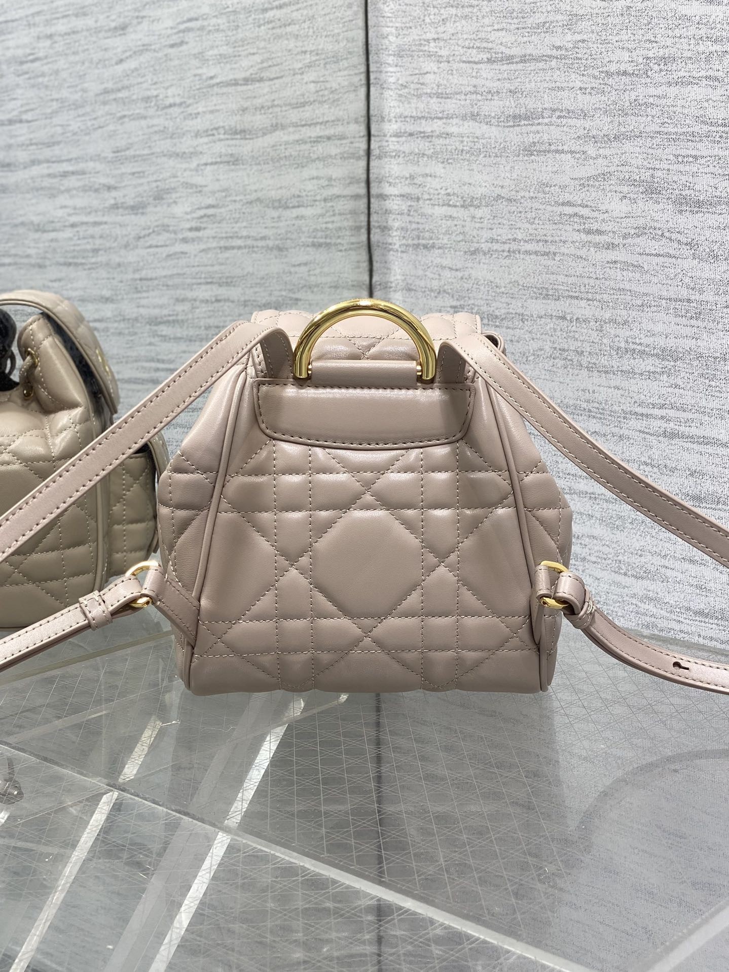 D*or caro small backpack in beige macrocannage lambskin