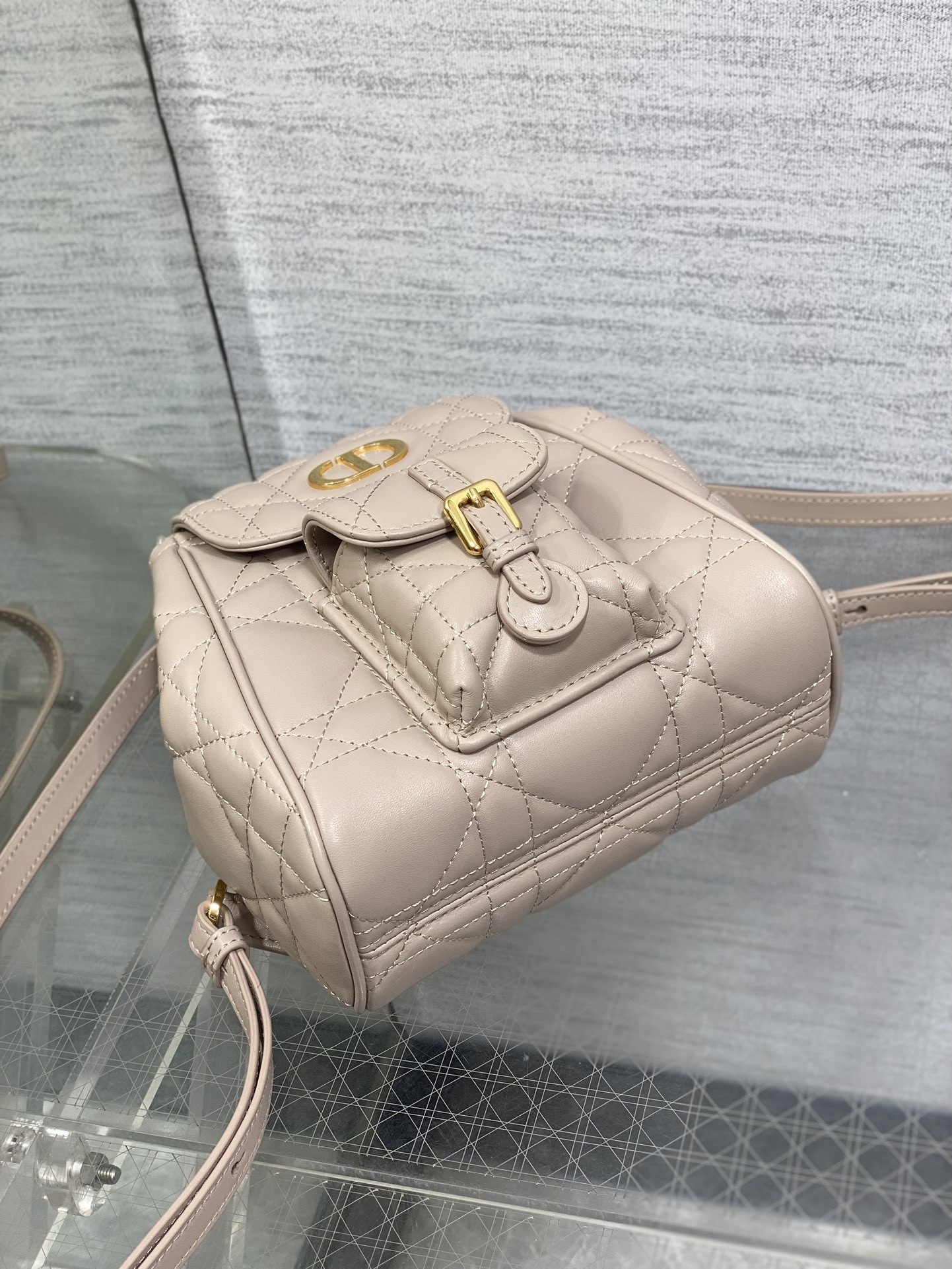 D*or caro small backpack in beige macrocannage lambskin