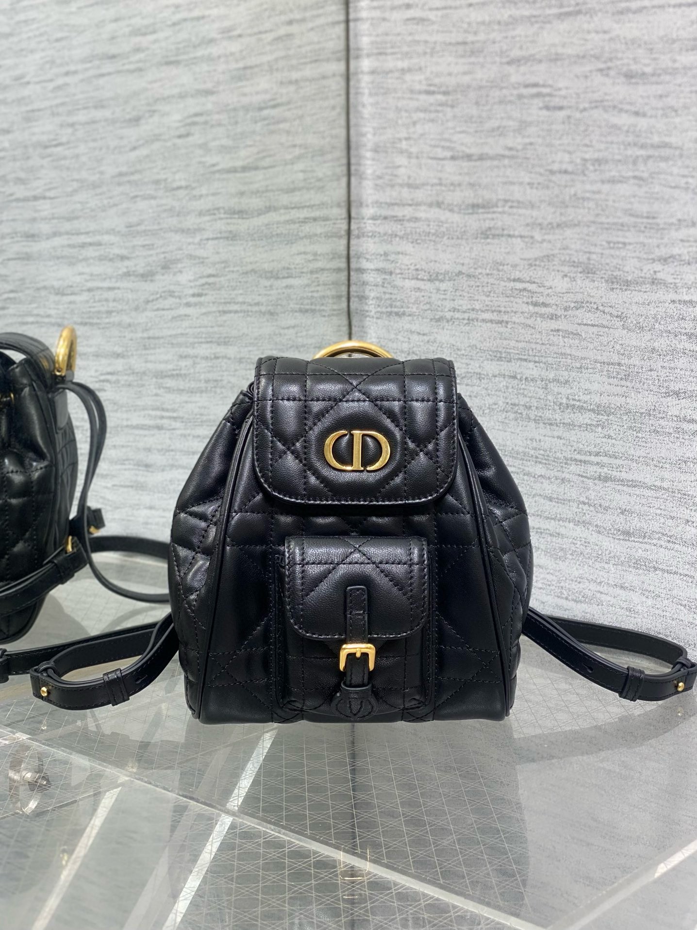 D*or caro small backpack in black macrocannage lambskin