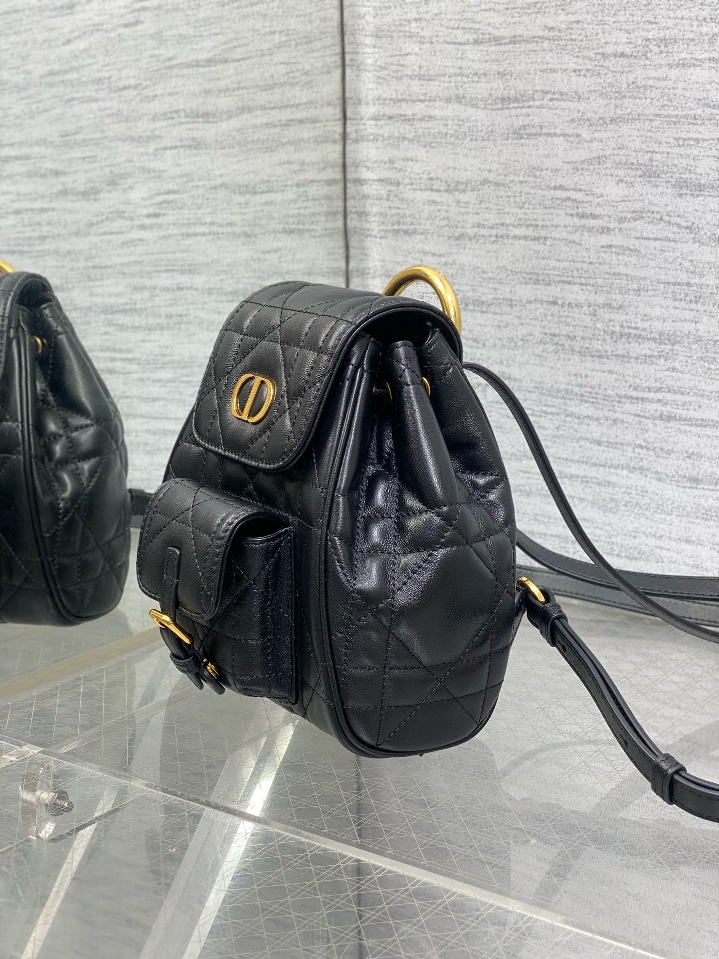 D*or caro small backpack in black macrocannage lambskin