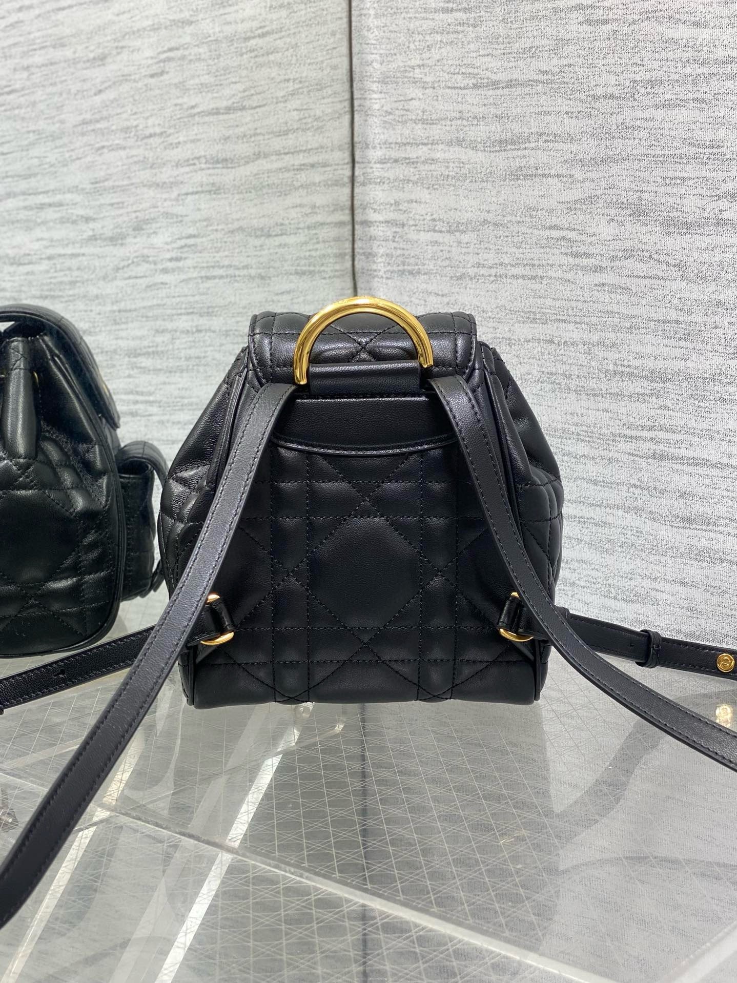 D*or caro small backpack in black macrocannage lambskin