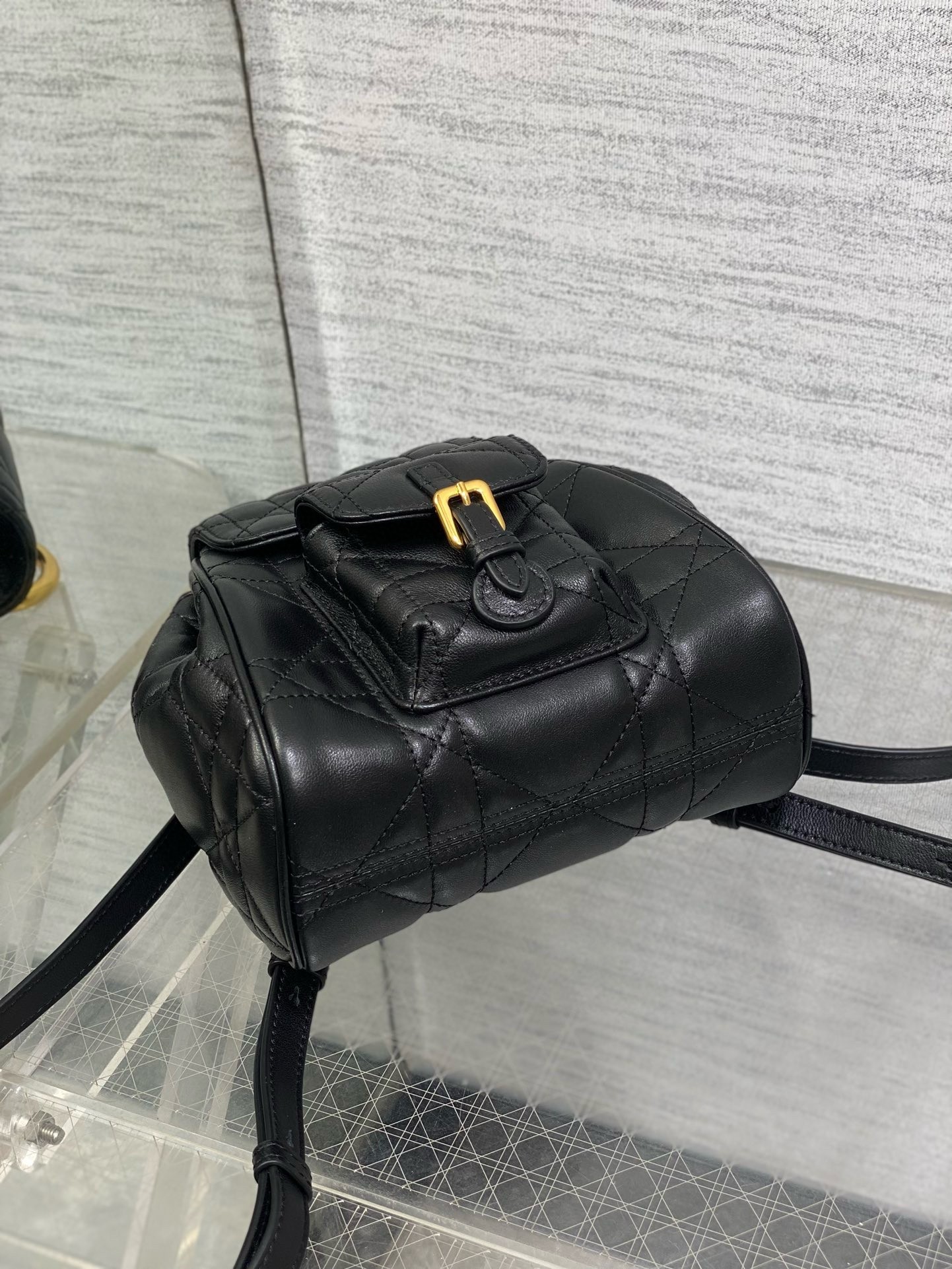 D*or caro small backpack in black macrocannage lambskin