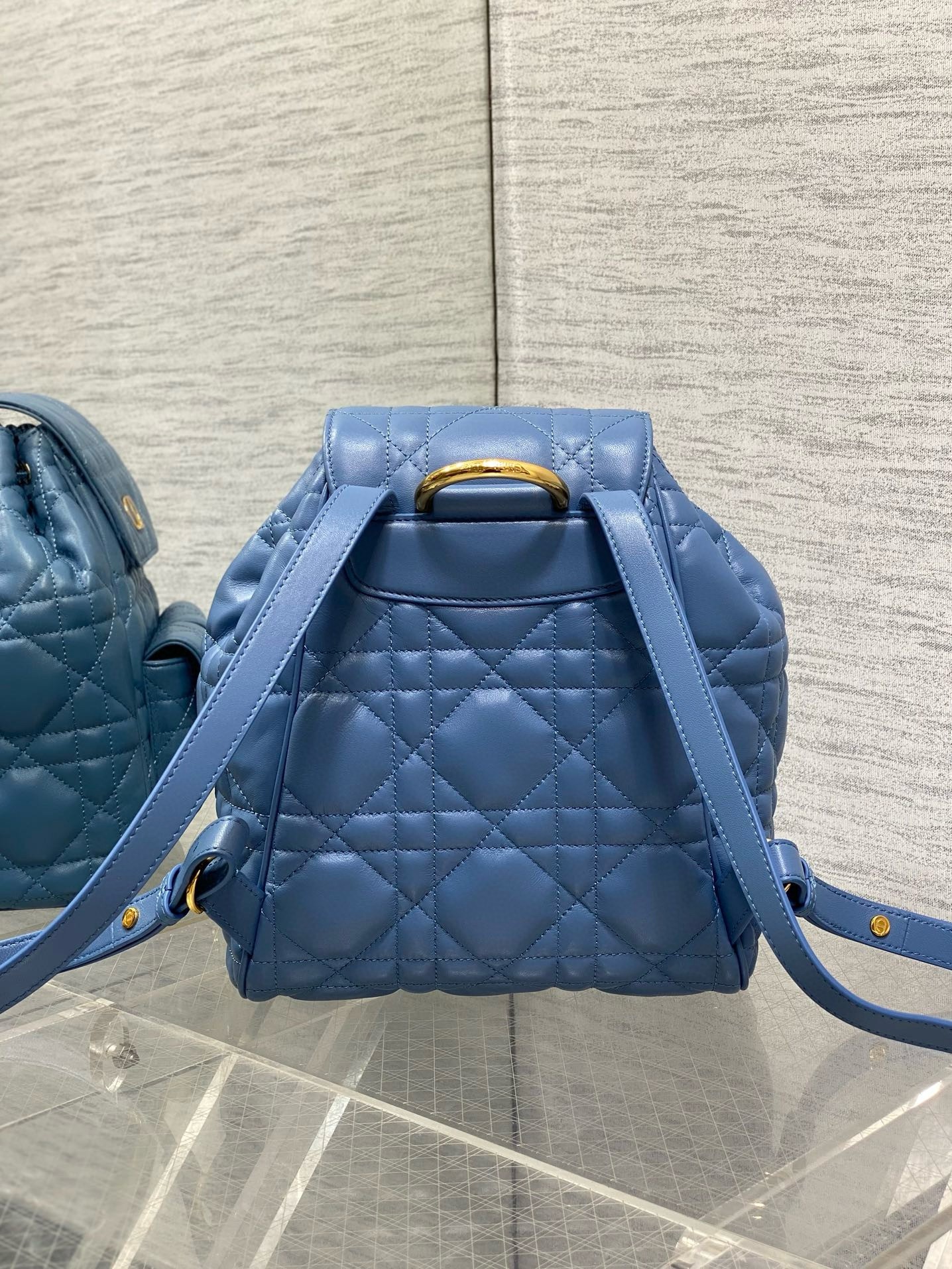 D*or caro medium backpack in blue macrocannage lambskin