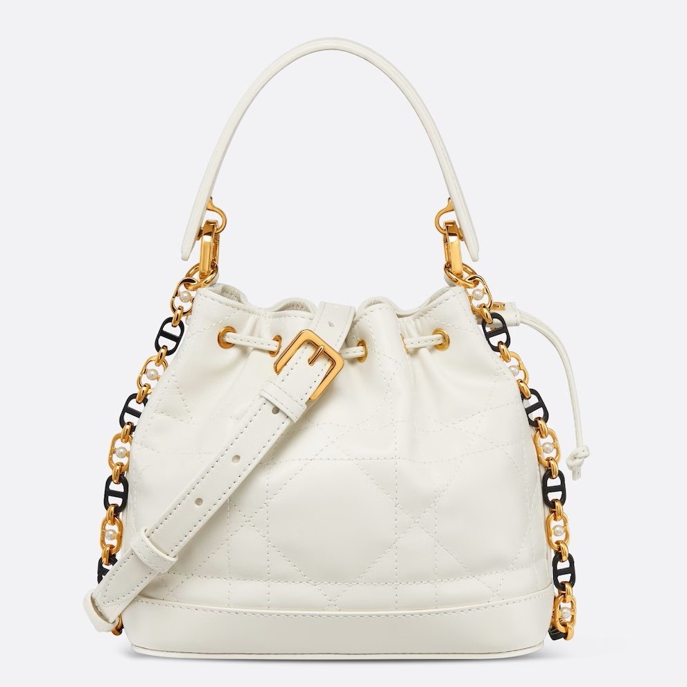 D*or small jolie bucket bag in white macrocannage lambskin