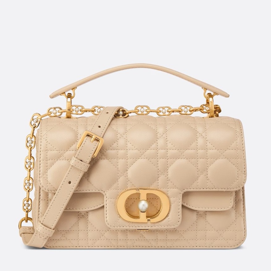 D*or small jolie top handle bag in beige cannage calfskin