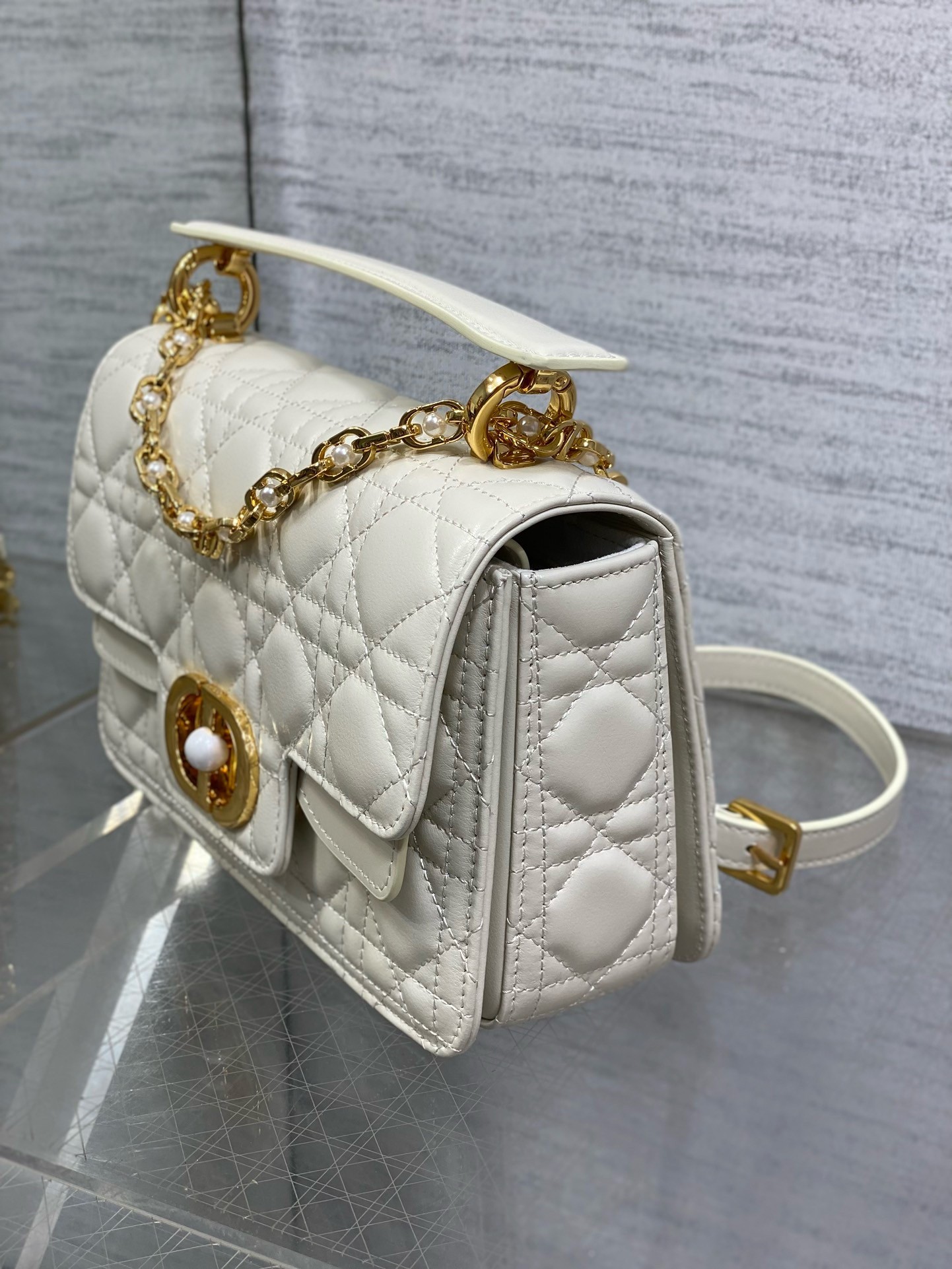 D*or small jolie top handle bag in white cannage calfskin