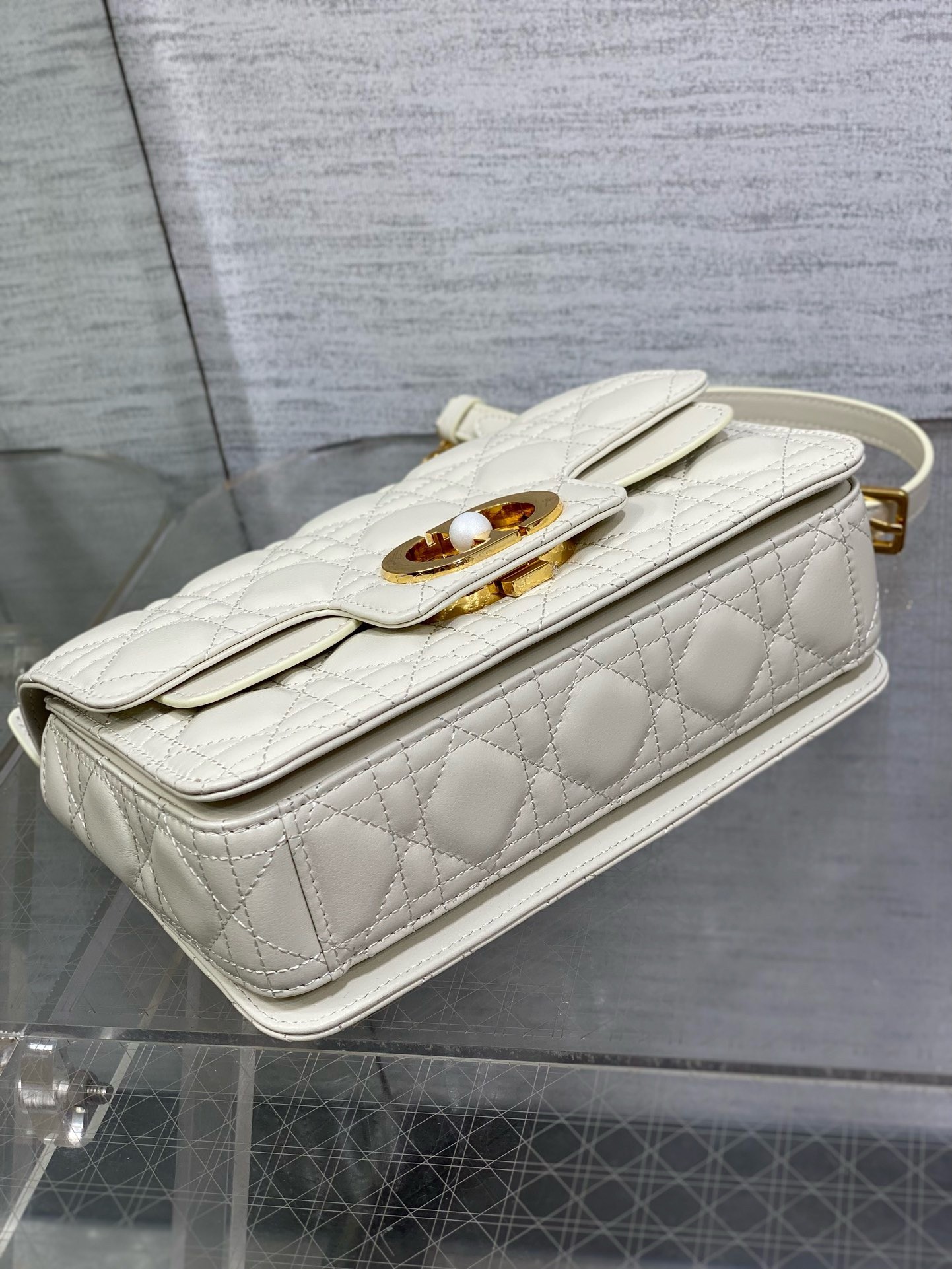 D*or small jolie top handle bag in white cannage calfskin