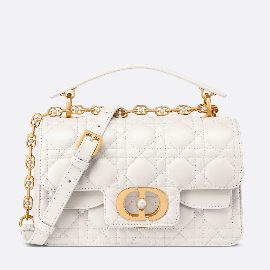 D*or small jolie top handle bag in white cannage calfskin