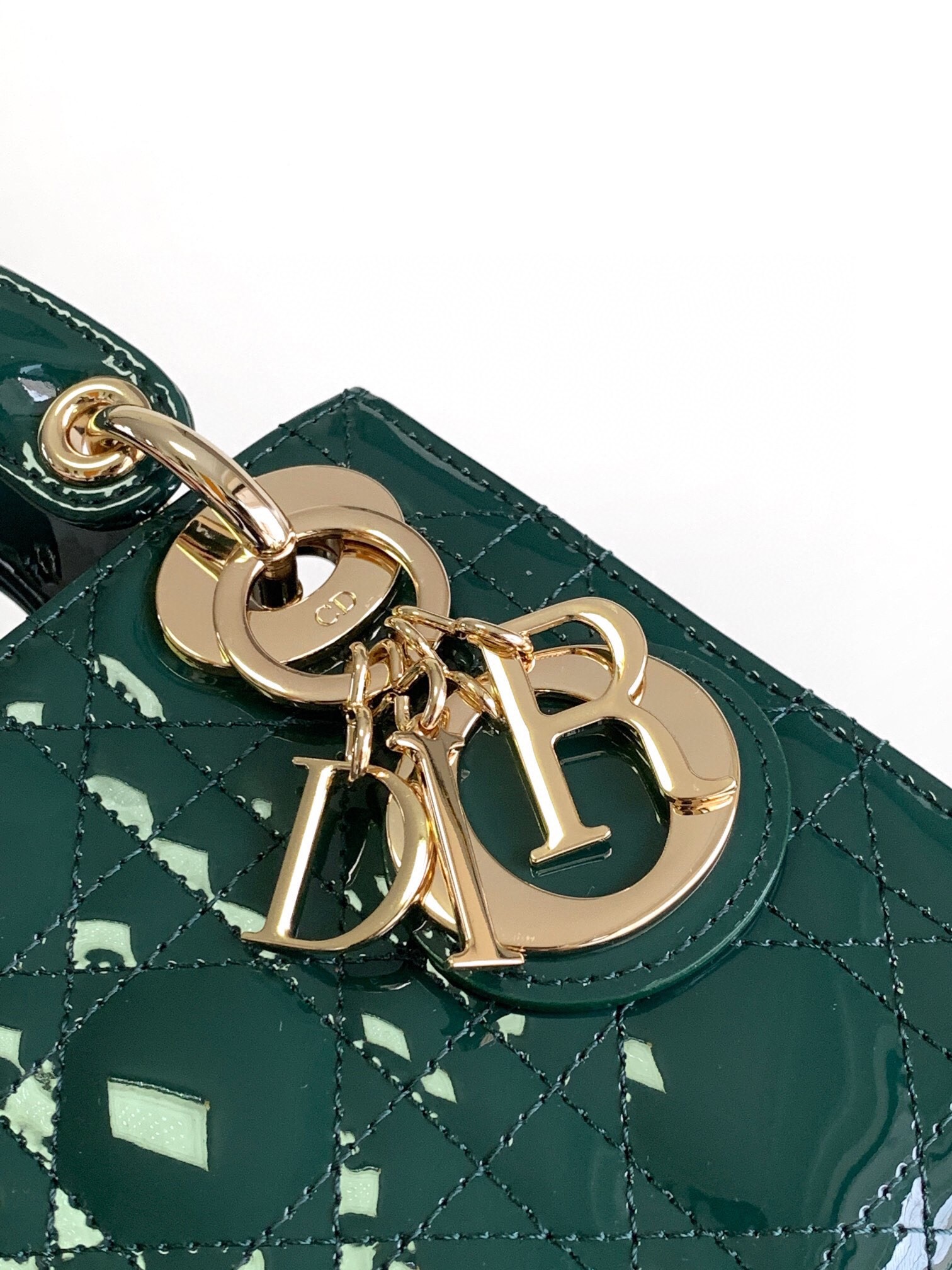 D*or lady D*or mini chain bag with chain in green patent calfskin