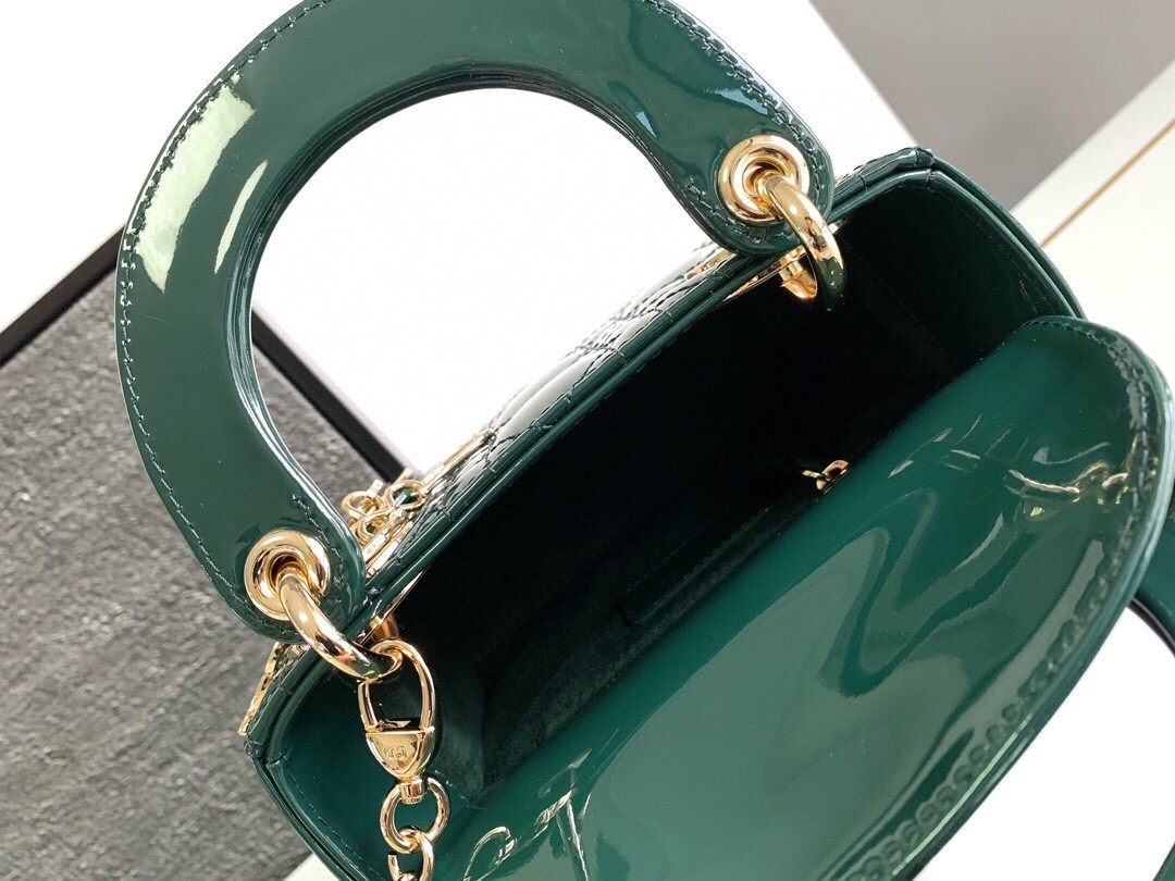 D*or lady D*or mini chain bag with chain in green patent calfskin