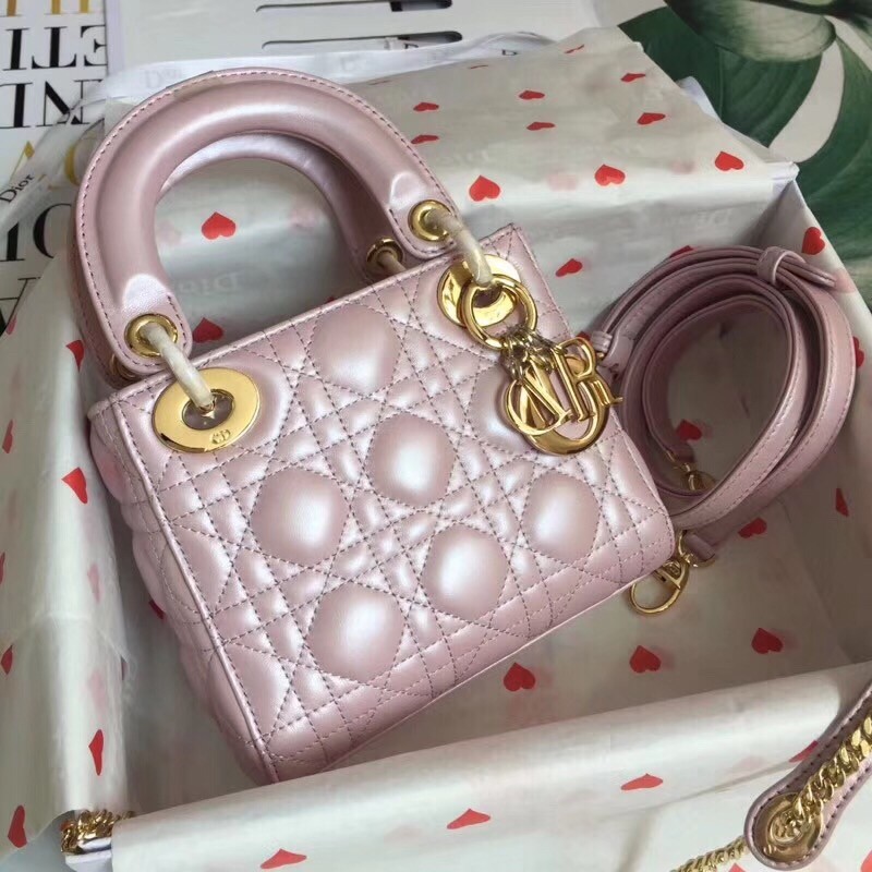 D*or mini lady D*or bag in lotus pearly lambskin