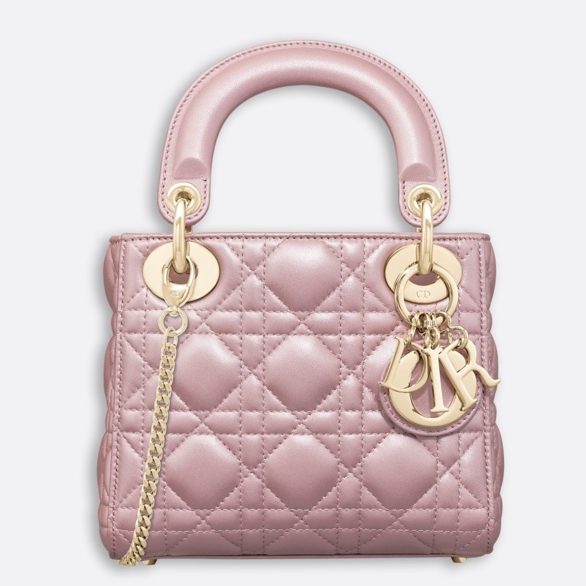 D*or mini lady D*or bag in lotus pearly lambskin