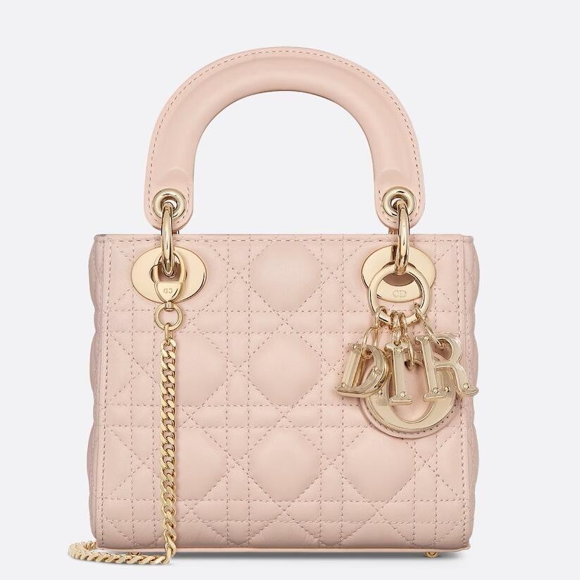 D*or lady D*or mini bag with chain in pink lambskin with resin charms