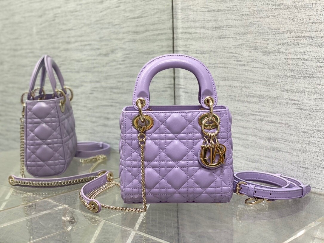 D*or lady D*or mini bag with chain in lilas cannage lambskin