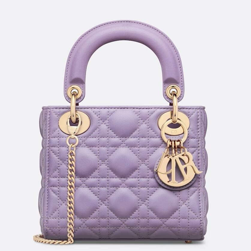 D*or lady D*or mini bag with chain in lilas cannage lambskin