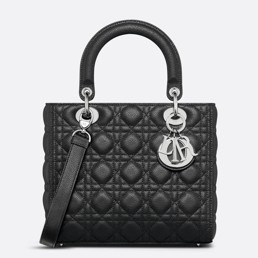 D*or lady D*or medium bag in black grained calfskin