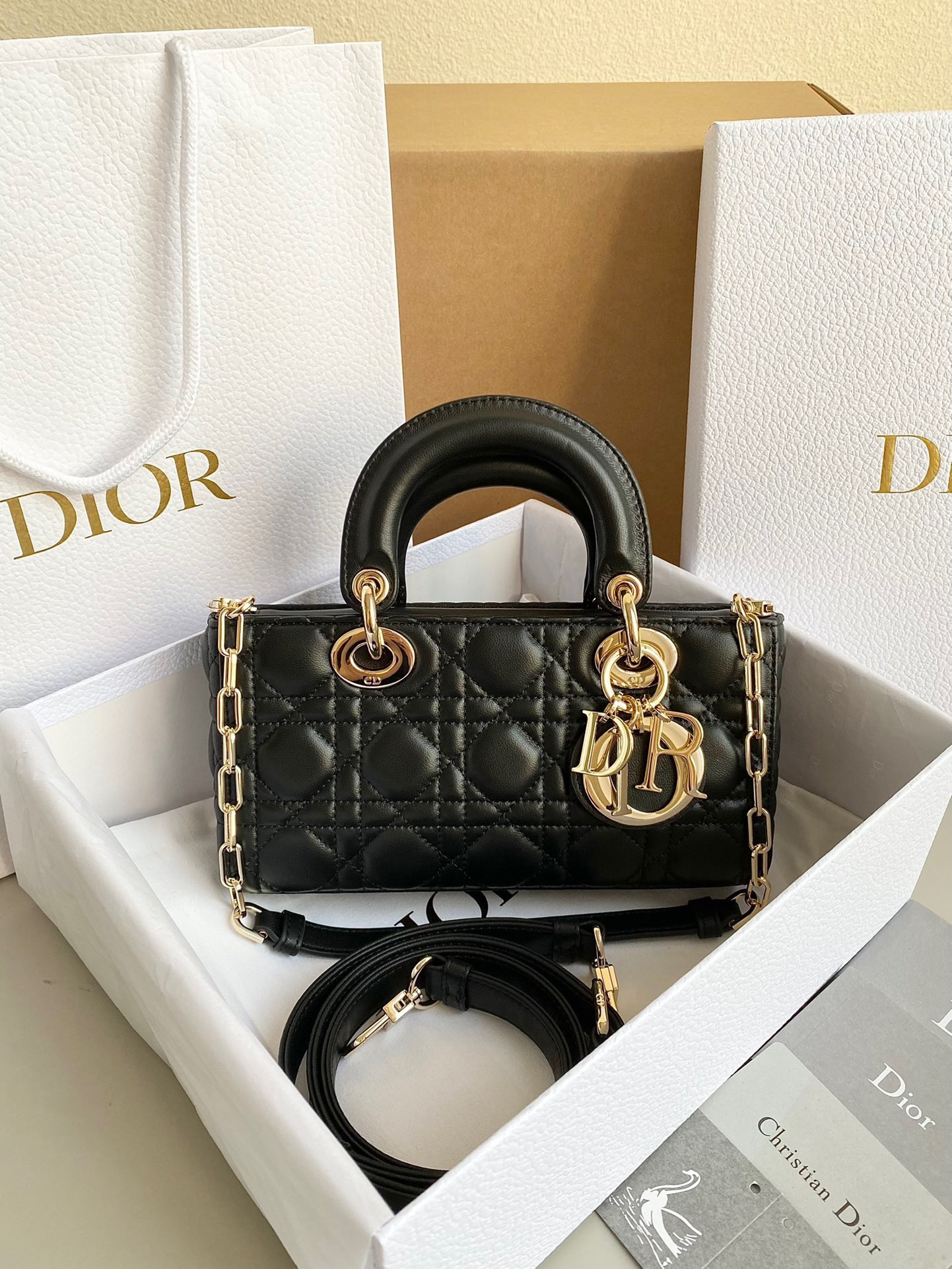 D*or lady d-joy small bag in black cannage lambskin