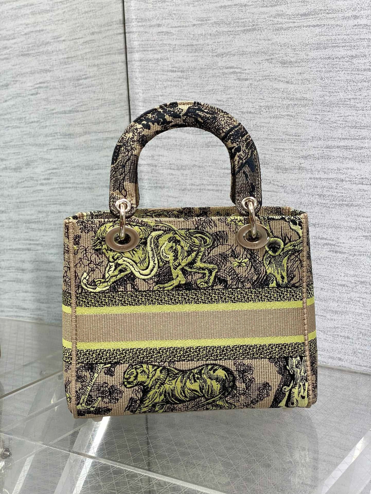 D*or D*oriviera lady d-lite medium bag in raffia with lime toile de jouy sauvage embroidery