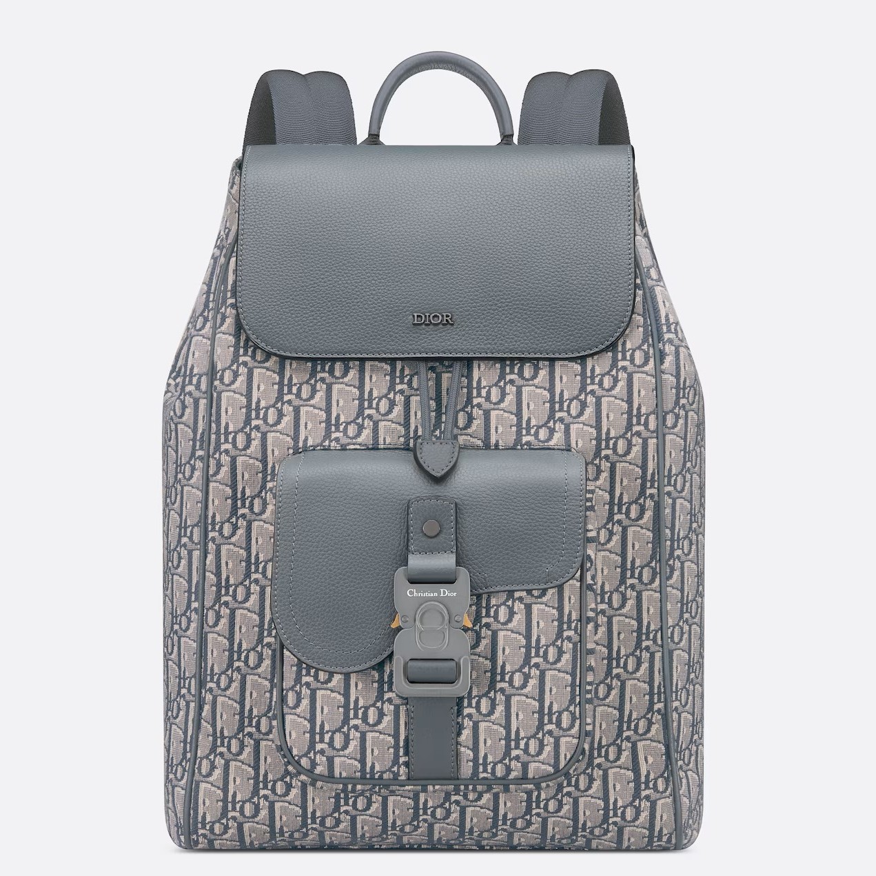 D*or saddle backpack with flap in grey oblique jacquard