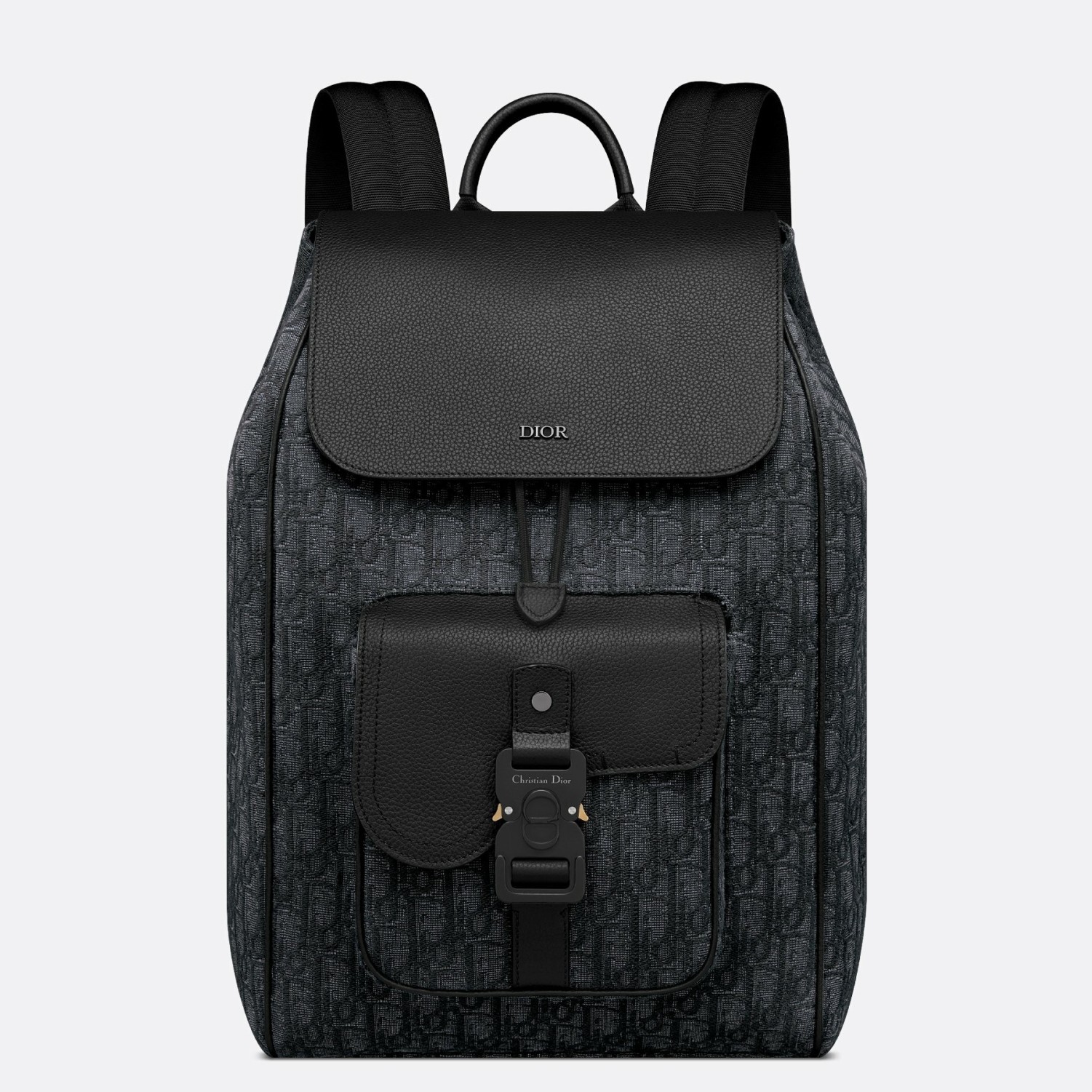 D*or saddle backpack with flap in black oblique jacquard