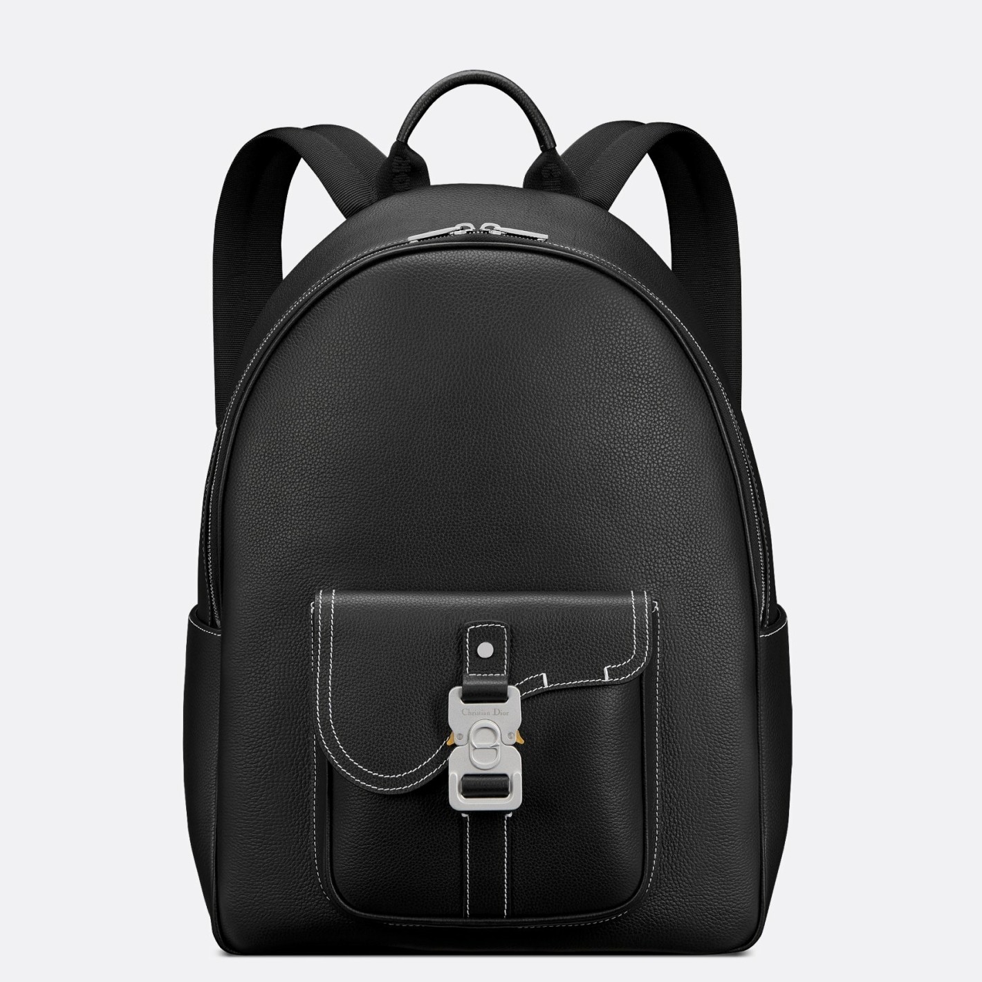 D*or saddle zip backpack in black grained calfskin