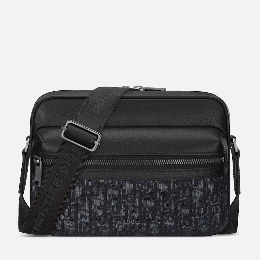 D*or rider 2.0 zipped messenger bag in black oblique with black leather