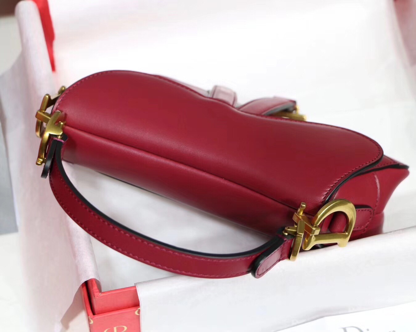 D*or mini saddle bag in red calfskin