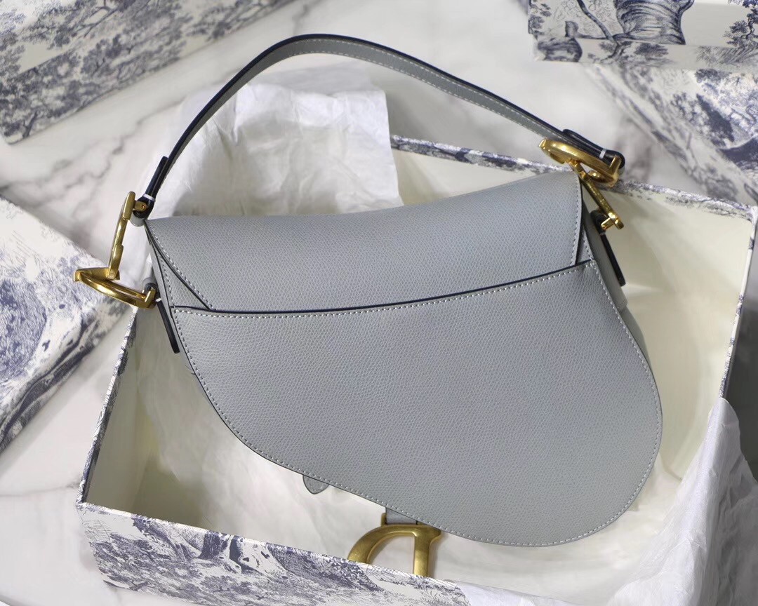 D*or saddle bag in grey grained calfskin