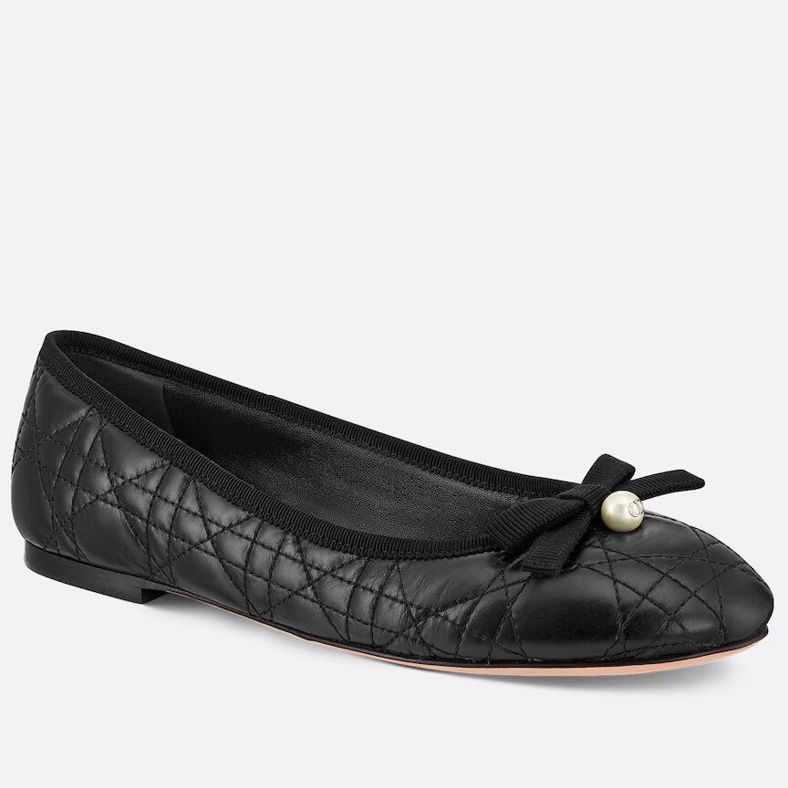 D*or ballerina flats in black quilted cannage calfskin