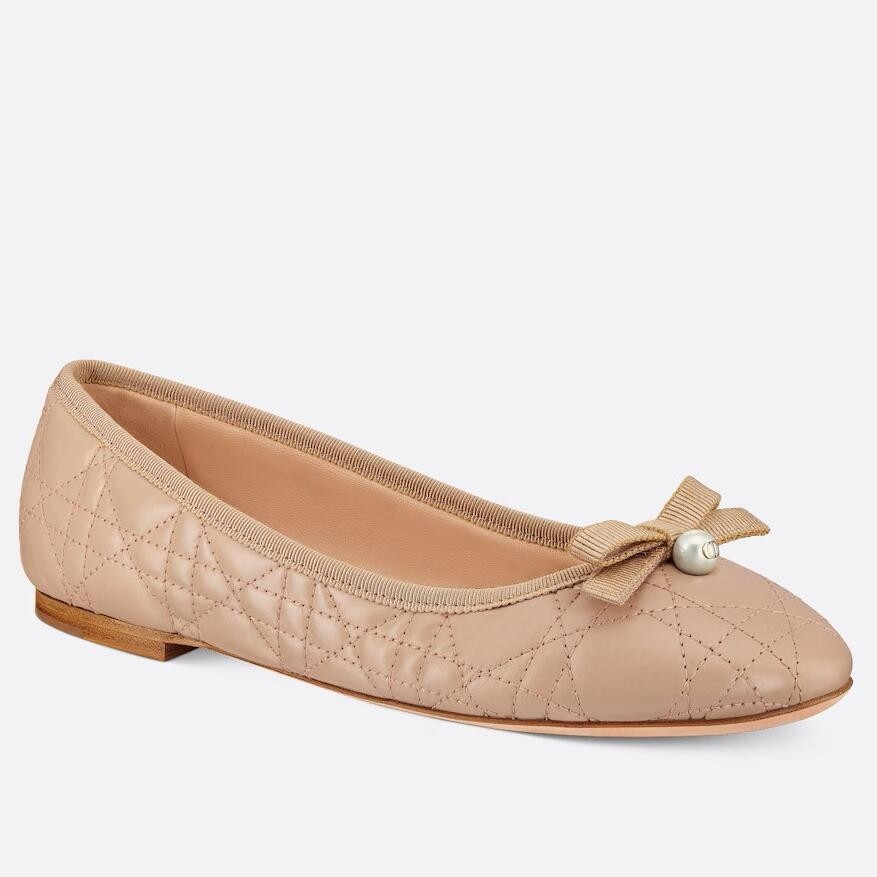 D*or ballerina flats in nude quilted cannage calfskin