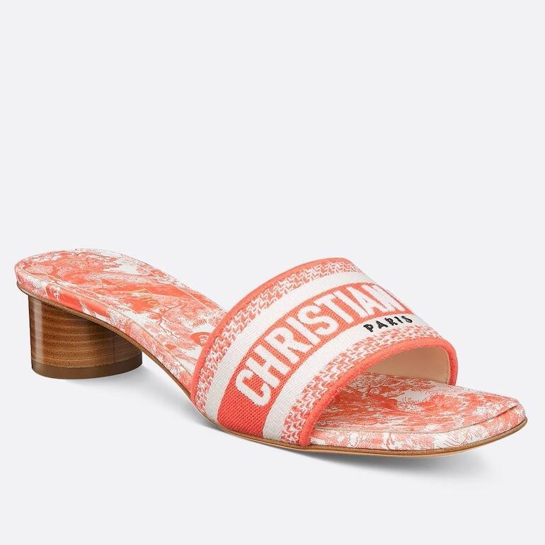 D*or D*oriviera dway heeled 35mm slides in coral toile de jouy sauvage cotton